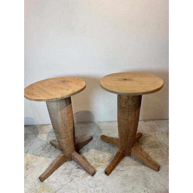 Pair of French Art Deco Style Oak Side Tables, Styled After Charles Dudouyt For Sale - Image 10 of 12