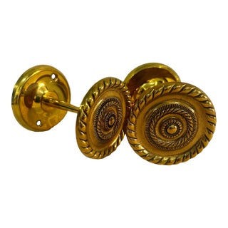 Vintage Andrea by Sadek Brass Georgian Rope Medallion Curtain Tie Backs - A Pair For Sale