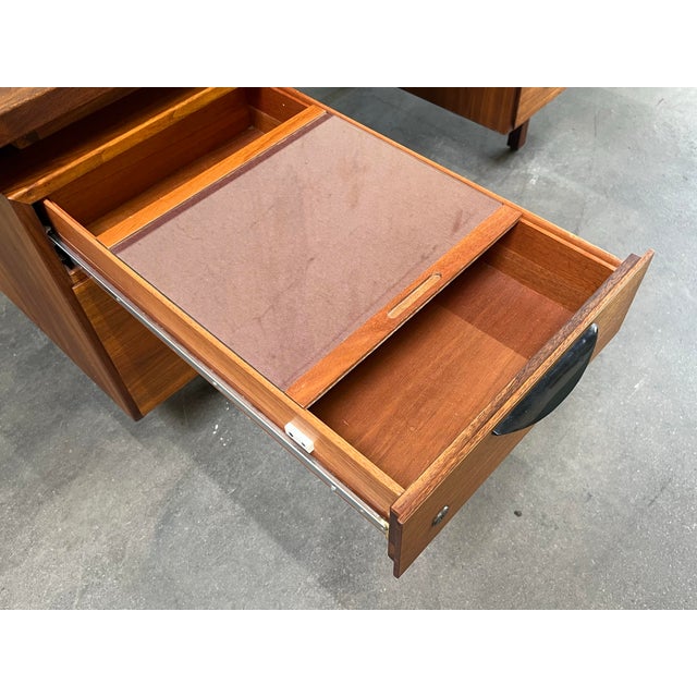 1960s Jens Risom 72” Executive Walnut Double Pedestal Desk W/Custon Center Drawer, Restored Top For Sale - Image 12 of 12