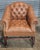 Animal Skin Pair of Late 20th Century Brown Leather Tufted Open Arm Chairs Club Chairs on Casters For Sale - Image 7 of 10