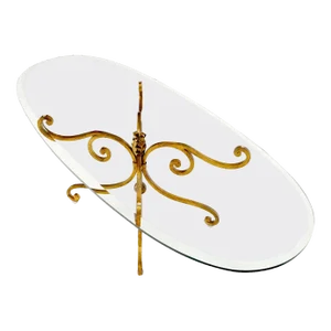 Oval Glass Gold Gilt Wrought Iron Metal Base Hollywood Regency Coffee Table