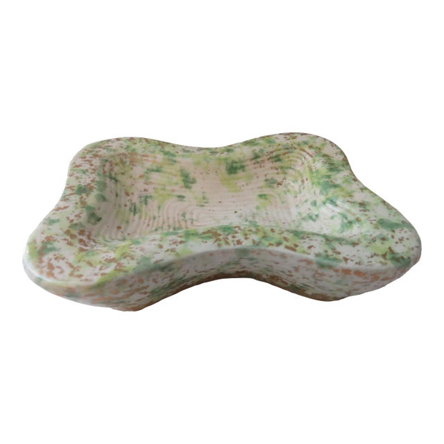 1950s Yona Ceramics 305 California Pottery Green Gold Speckled Soap Dish For Sale