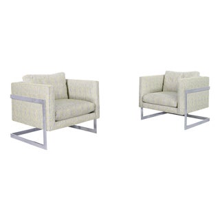 Vintage Oversized Chrome Lounge Chairs Attributed to Milo Baughman for Thayer Coggin For Sale