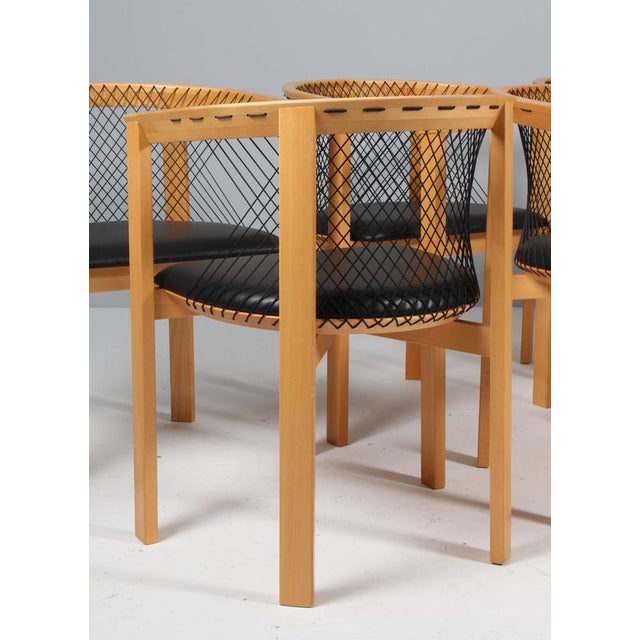Brown Vintage String Chairs by Niels Jørgen Haugesen for Tranekær Furniture, 1980s, Set of 8 For Sale - Image 8 of 9