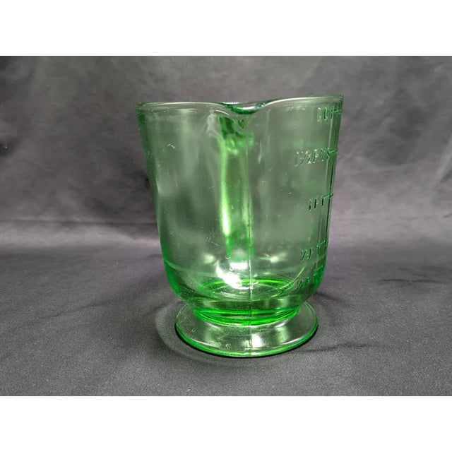 Green Vintage Depression Uranium Glass Footed Measuring Cup For Sale - Image 8 of 14