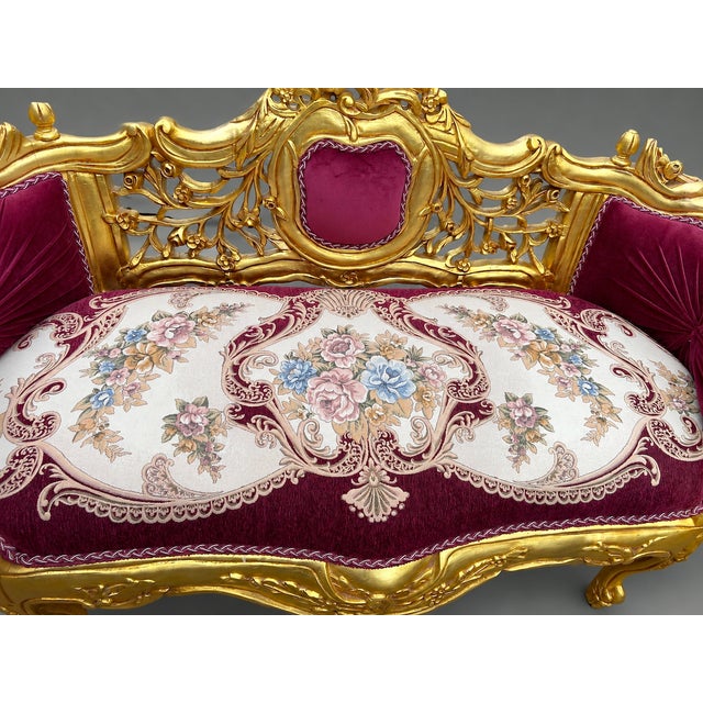 Late 20th Century Late 20c French Louis XVI Red Velvet Gilt Beech Settee For Sale - Image 5 of 13
