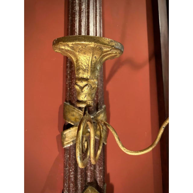 Large Tuscan Empire Giltwood and Faux Porphyry Wall Sconces, Set of 2 For Sale - Image 12 of 15