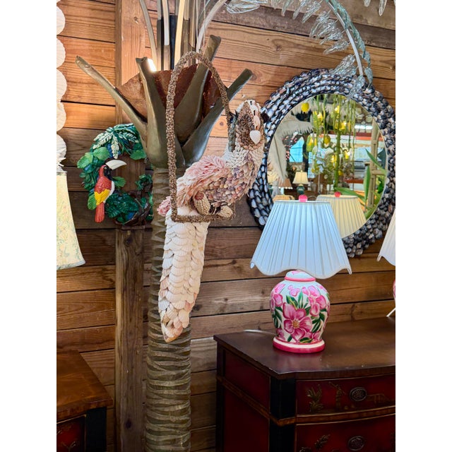 Custom Seashell Encrusted Cockatoo Parrot Sculpture on Hanging Perch For Sale - Image 12 of 12