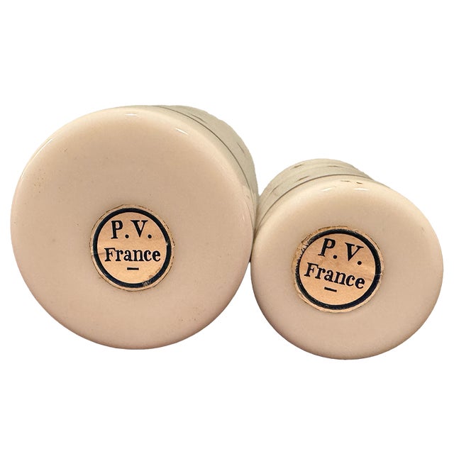 Art Deco Antique Portieux Vallerysthal French White Opaline Gold Star Apothecary Bottles — Pair For Sale - Image 3 of 13