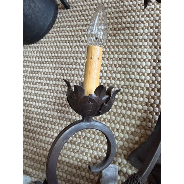 1990s 2 Light Iron Sconce With Leaf Motif For Sale - Image 4 of 5