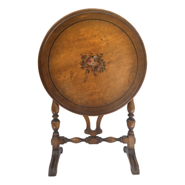 Cozy Floral Tilt-Top Tea Table For Sale