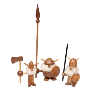 Teak Viking Figurines by Kay Bojesen, 1960s, Set of 3 For Sale