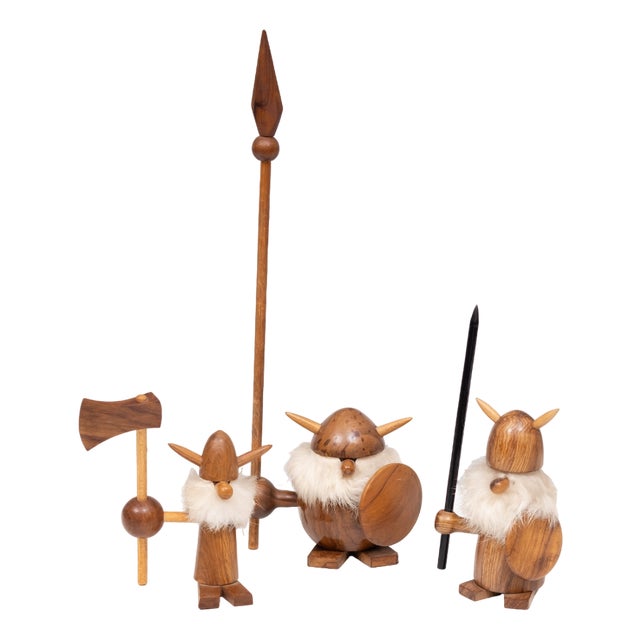 Teak Viking Figurines by Kay Bojesen, 1960s, Set of 3 For Sale