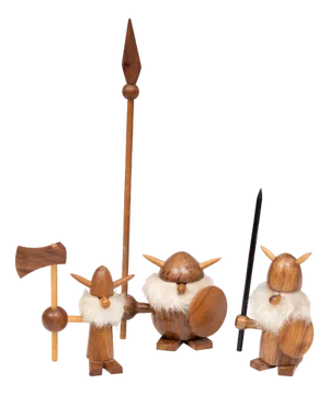 Teak Viking Figurines by Kay Bojesen, 1960s, Set of 3