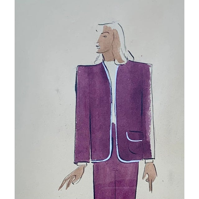 Art Deco 1940s Fashion Plate Watercolor Painting For Sale - Image 3 of 5