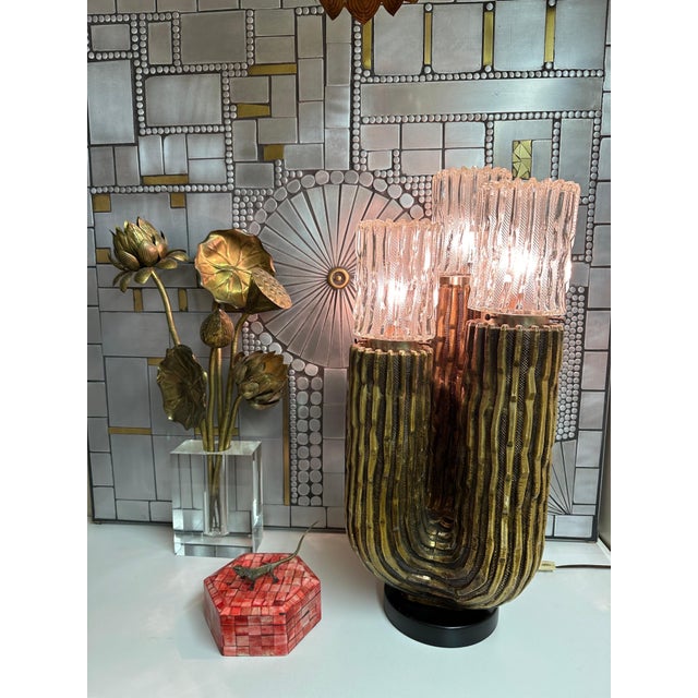 Mid-Century Modern Antique Gold Leaf Plaster Cactus Lamp For Sale - Image 3 of 12