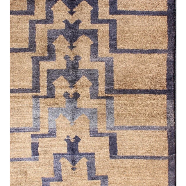 Mid 20th Century Square Mid-Century Modern Turkish Tulu With Tribal Pattern in Blue and Tan Rug For Sale - Image 11 of 13
