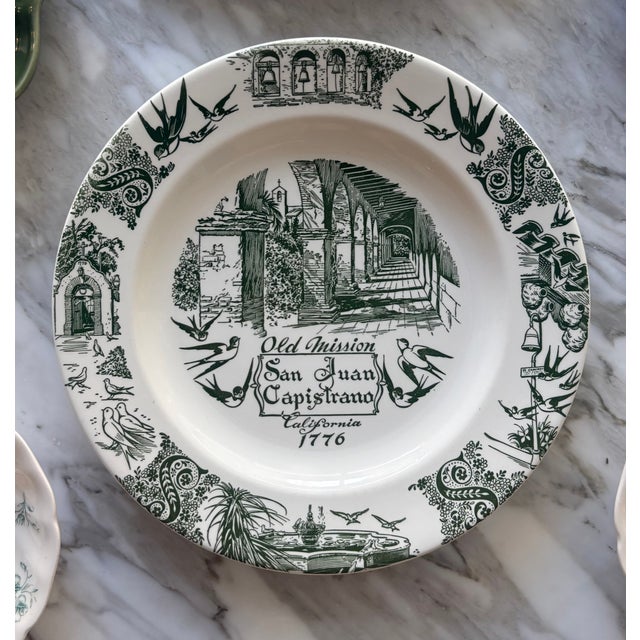 Mid-Century Green & White Transferware Wall Plate Curation - Set of 11 For Sale - Image 10 of 11
