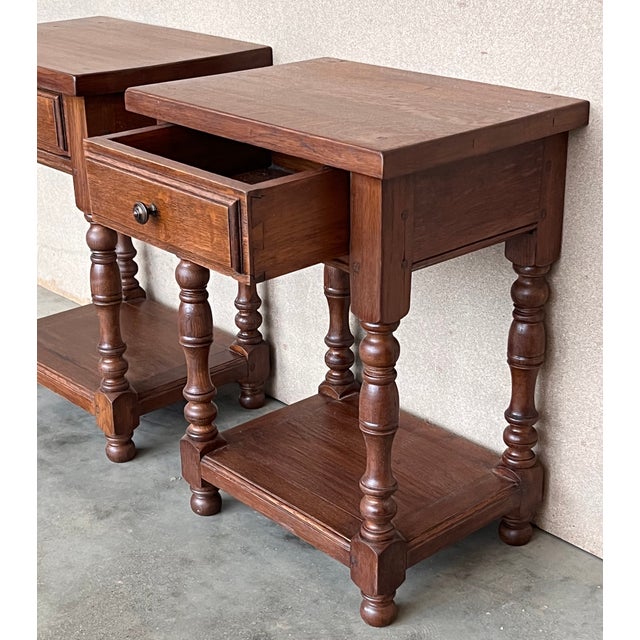 Wood 20th Century Pair of Solid Carved French Nightstands With Low Shelve For Sale - Image 7 of 9