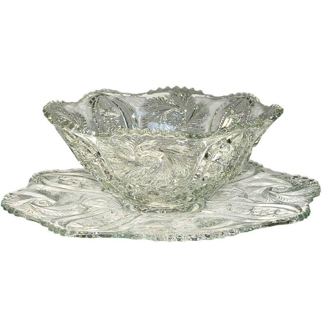 Antique McKee Wiltec Clear Eapg Punch Bowl & 19.25" Underplate 2-Pc Set For Sale - Image 4 of 8