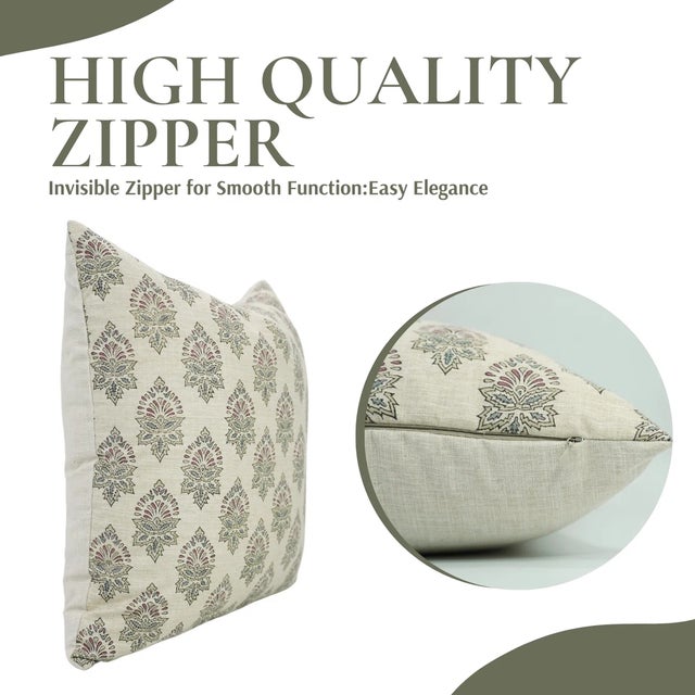 Contemporary Fabdivine Linen Blend Throw Pillow Cover Handmade Block Print, Samrat- 14x36 For Sale - Image 3 of 5