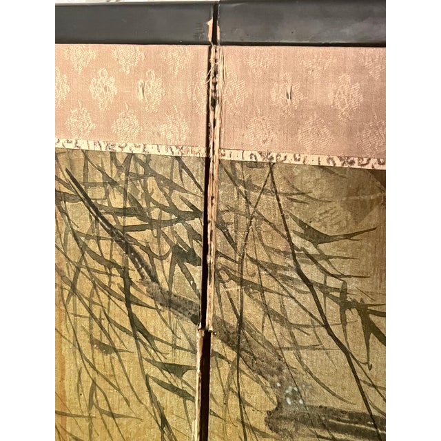 Vintage Mid-Century Japanese 4-Panel Byobu Folding Screen - "White Egrets & Willow" For Sale - Image 15 of 16