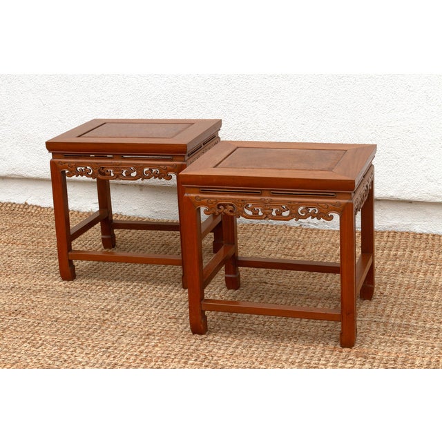 Pair of Vintage Carved Elm & Burr End Tables For Sale - Image 9 of 12