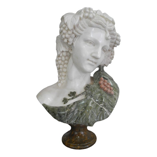Unknown, Bust of Goddess Ariadne Holding Grapes, Carrara Marble For Sale