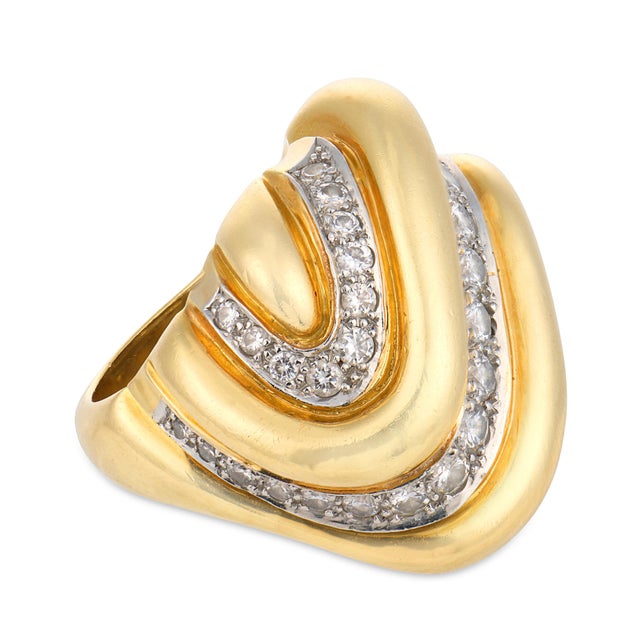1980s Andrew Clunn 2.00 Carat Diamond 18k Yellow Gold Cocktail Ring, Size 5.5 For Sale - Image 4 of 6