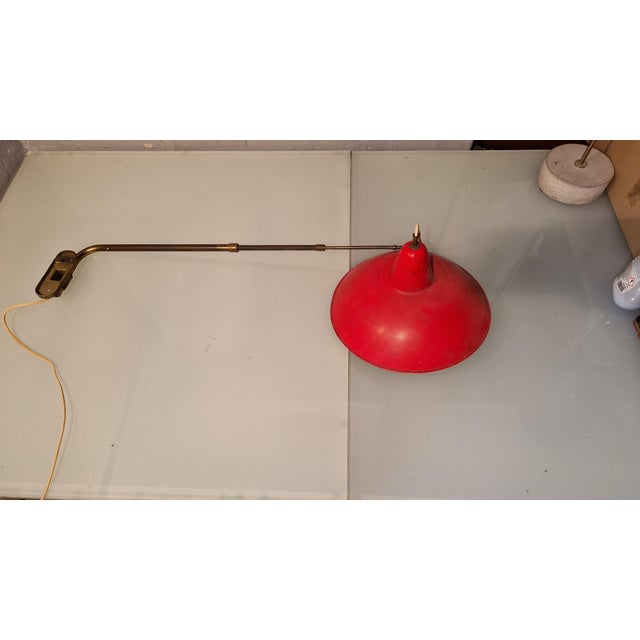 Vintage Wall Lamp in Brass with Double Extension and Red Lampshade, 1950s For Sale - Image 10 of 10
