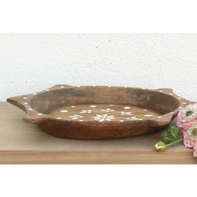 Brown Vintage Inlay Style Painted Bowl For Sale - Image 8 of 8