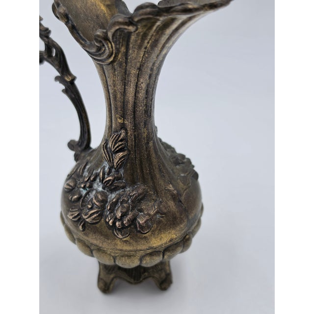Brass Rococo Style Italian Brass Floral Pitcher Vase For Sale - Image 8 of 8