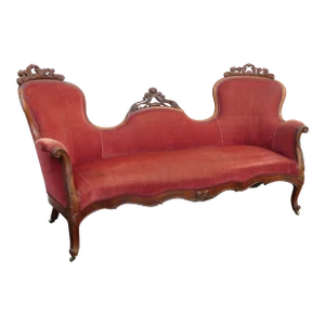 Late 1800s Victorian Carved Solid Walnut Sofa