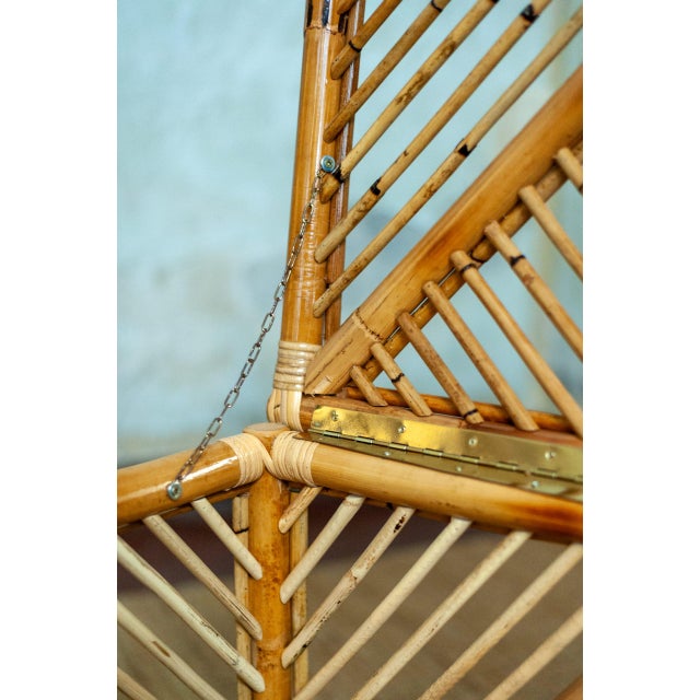 Light Yellow Bamboo Storage Bench with Geometric Cane Patterns For Sale - Image 8 of 12