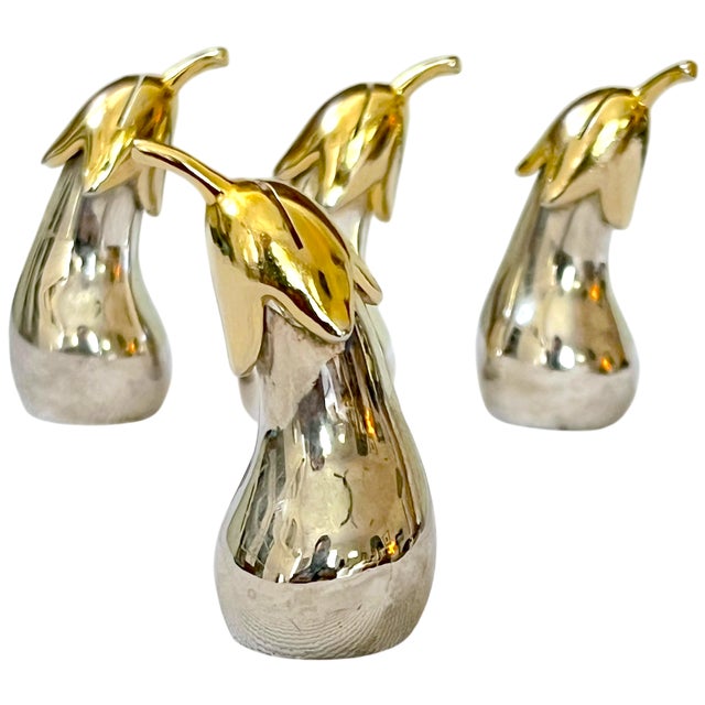 Traditional Vintage Silver & Gold Eggplant Place Card Holders Twenty Available – Set of 4 For Sale - Image 3 of 10