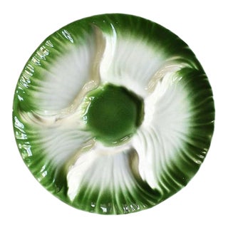 Round MCM Cabbageware or Lettuceware Bok Choy Ceramic Serving Platter in Green For Sale