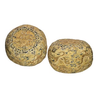 Late 18th Century Qing Dynasty Pair of 'Dragon' Pillows Yellow-Ground Embroidered Silk For Sale