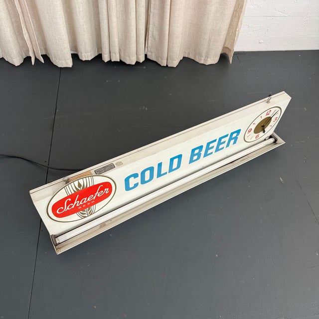 Metal Mid 20th Century Schaefer "Cold Beer" Lit Wall Sign Clock For Sale - Image 7 of 8
