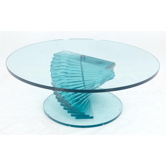 Stacked Glass Fan Shape Base Round Coffee Table Italian Post Modern Mid Century MINT!