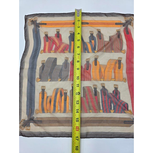Vintage Hermes Silk Scarf Joachim Metz Belts Paris France Multi Colored 17 Inch For Sale - Image 10 of 10