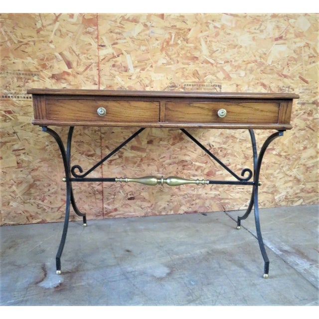 Traditional Directoire Style Oak & Iron Writing Desk For Sale - Image 3 of 10