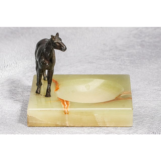 Wonderful Antique Cast Metal Horse and Onyx Stone Catchall Jewelry Desk Dresser Home Equestrian Country Decor For Sale - Image 10 of 12