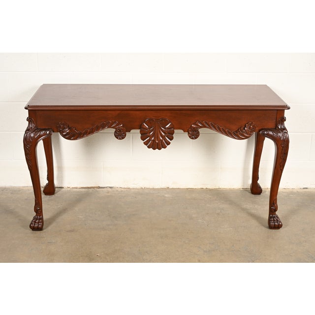 Baker Furniture Company Baker Furniture Georgian Carved Mahogany Console or Sofa Table, Newly Refinished For Sale - Image 4 of 16
