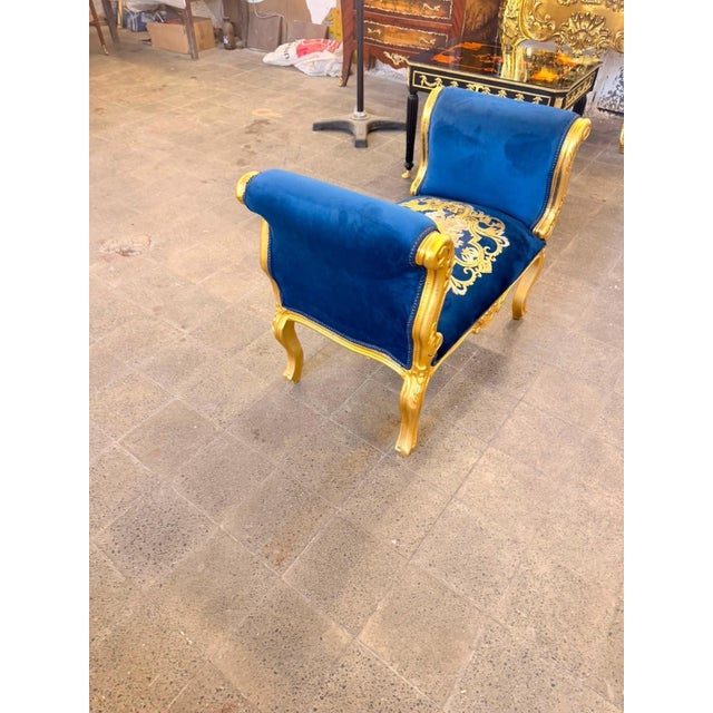 Vintage Mini Velvet Royal blue Stool For Sale - Image 4 of 5