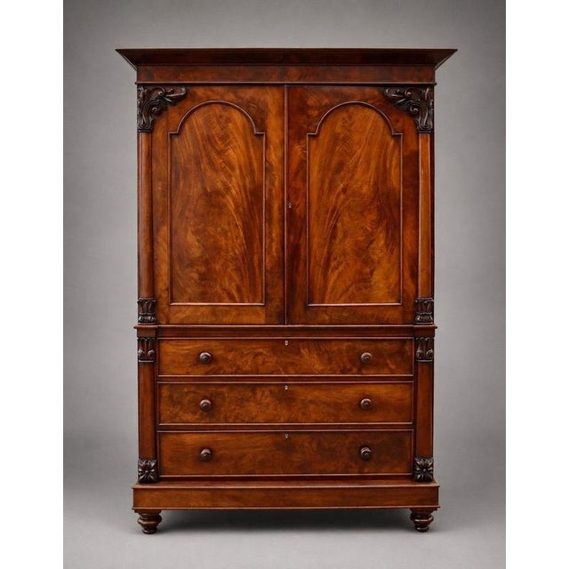 William IV Flame Mahogany Linen Press, 1830 For Sale - Image 4 of 9