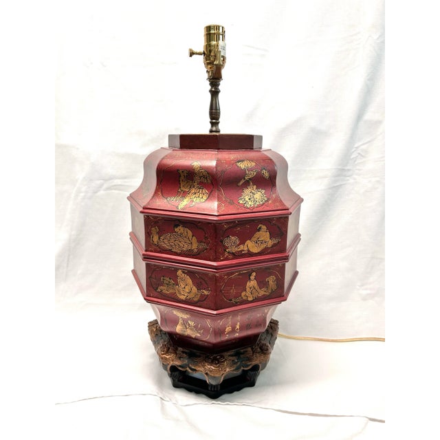 1990s John Richard Chinoiserie Pagoda Wedding Basket Lamp - Asian Inspired Table Lamp For Sale - Image 5 of 11