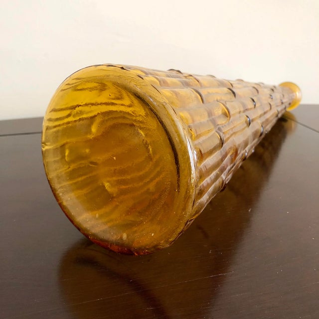 Mid 20th Century Mid 20th Century Amber Faux Bamboo Italian Art Glass Decanter For Sale - Image 5 of 7