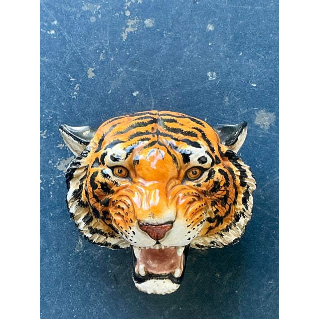 This striking vintage tiger wall bust is a powerful statement of maximalist glamour and high-end artisanal craftsmanship....