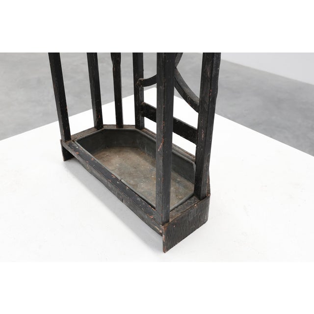 Art Deco Metal Umbrella Stand with Geometric Openwork and Brass Rim, Belgium, 1920s For Sale - Image 13 of 17