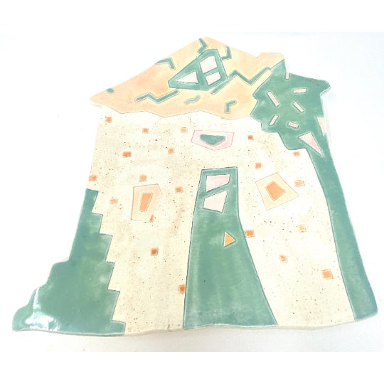 1988 Barbara Demery Ceramic Glazed Clay Pottery House Wall Hanging Plate Platter For Sale - Image 10 of 10